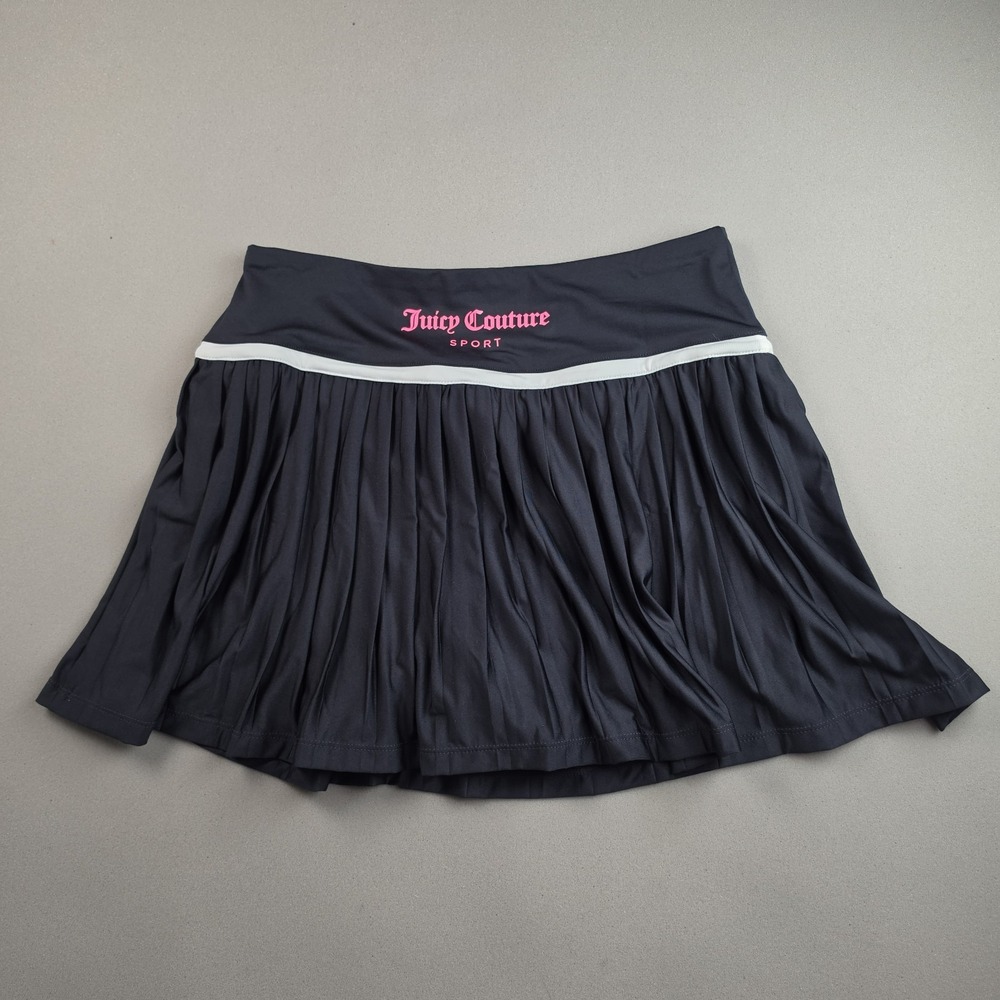 Juicy Couture Sport Pleated Tennis Skort Women's Large Black Pink Logo Athletic